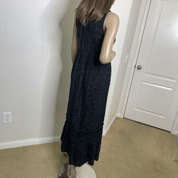 Club Monaco Dress Size 2 Tank Maxi Long Jacquard Woven Black Sleeveless Smocked - Picture 5 of 14